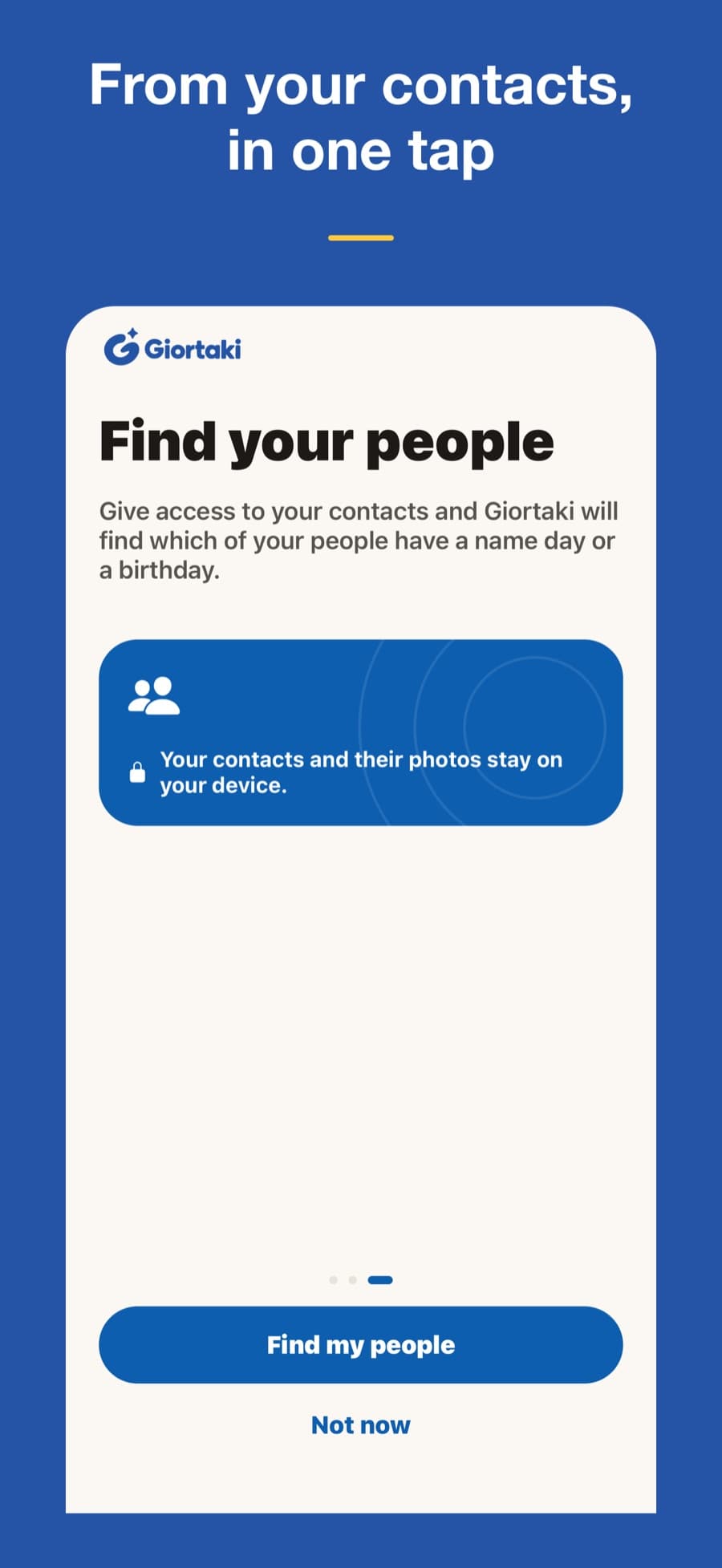 Giortaki iOS app onboarding screen