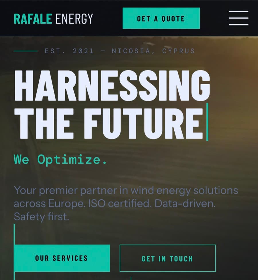Rafale Energy website on mobile